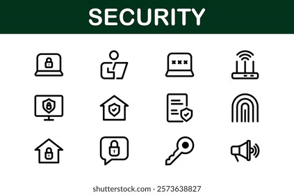 Premium Security Icons. Clean and Editable Vectors for Surveillance, Protection, Alarm Systems, and Cybersecurity Projects.