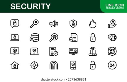 Premium Security Icons. Clean and Editable Vectors for Surveillance, Protection, Alarm Systems, and Cybersecurity Projects.