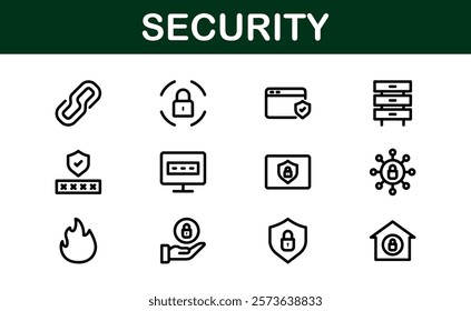 Premium Security Icons. Clean and Editable Vectors for Surveillance, Protection, Alarm Systems, and Cybersecurity Projects.