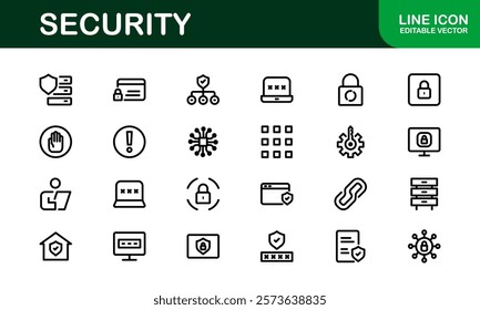 Premium Security Icons. Clean and Editable Vectors for Surveillance, Protection, Alarm Systems, and Cybersecurity Projects.