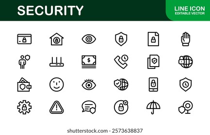 Premium Security Icons. Clean and Editable Vectors for Surveillance, Protection, Alarm Systems, and Cybersecurity Projects.