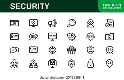 Premium Security Icons. Clean and Editable Vectors for Surveillance, Protection, Alarm Systems, and Cybersecurity Projects.