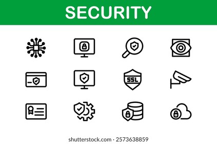 Premium Security Icons. Clean and Editable Vectors for Surveillance, Protection, Alarm Systems, and Cybersecurity Projects.