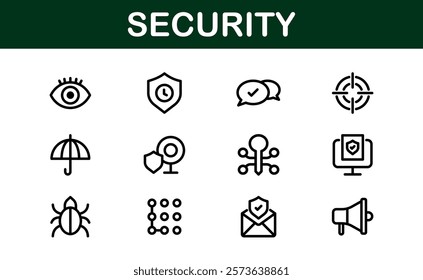 Premium Security Icons. Clean and Editable Vectors for Surveillance, Protection, Alarm Systems, and Cybersecurity Projects.