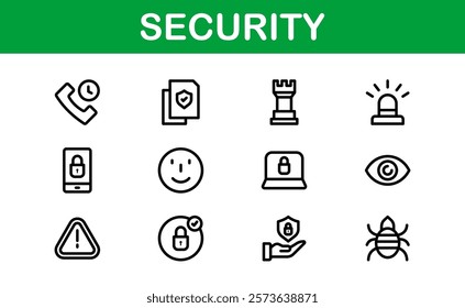 Premium Security Icons. Clean and Editable Vectors for Surveillance, Protection, Alarm Systems, and Cybersecurity Projects.