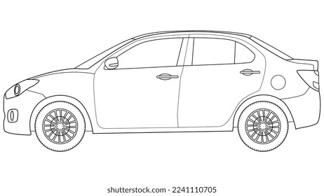 ilustración del vector de contorno de sedan premium sobre fondo blanco.