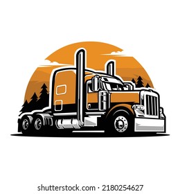 Premium semi truck flat bed 18 wheeler freight vector illustration. Best for Tshirt and sticker related design