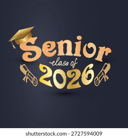 Diseño de graduación senior de Premium para la Clase de 2026 con elegantes acentos dorados y letras en negrita