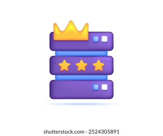 premium server concept. best hosting. best storage service. technology and quality. illustration of server device with stars and crown. symbol or icon. minimalist 3d style design. element