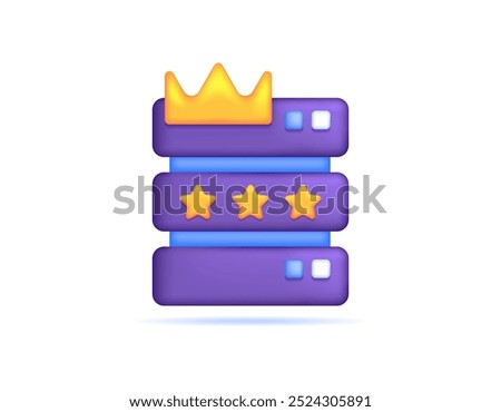 premium server concept. best hosting. best storage service. technology and quality. illustration of server device with stars and crown. symbol or icon. minimalist 3d style design. element
