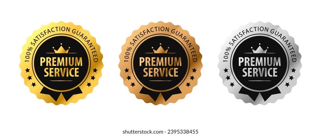 Premium Service elegant label design with gold bronze silver color. Isolated on White. Vector Illustration
