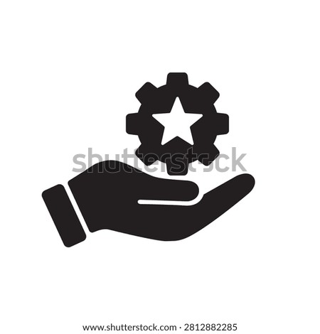 Premium service vector icon in flat style featuring a hand holding a quality badge with a star representing excellence, trusted support and customer satisfaction