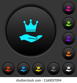 Premium services dark push buttons with vivid color icons on dark grey background