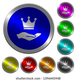 Premium services icons on round luminous coin-like color steel buttons