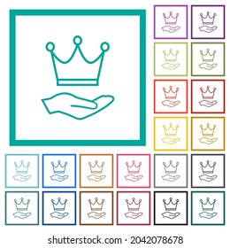 Premium services outline flat color icons with quadrant frames on white background