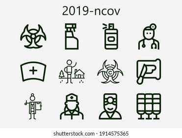 Premium set of 2019-ncov [S] icons. Simple 2019-ncov icon pack. Stroke vector illustration on a white background. Modern outline style icons collection of Biohazard, Seat, Spray bottle, Spreading