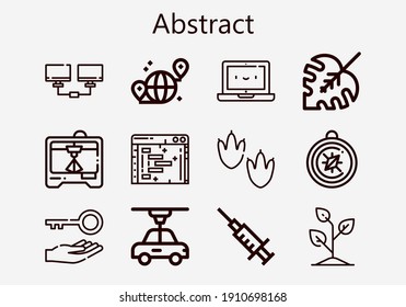 Premium set of abstract [S] icons. Simple abstract icon pack. Stroke vector illustration on a white background. Modern outline style icons collection of 3d printers, Laptop, Footprint, 3d