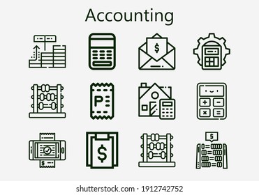 Premium set of accounting [S] icons. Simple accounting icon pack. Stroke vector illustration on a white background. Modern outline style icons collection of Invoice, Calculator, Bill, Calculate
