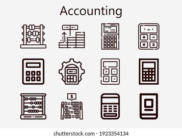 Premium set of accounting [S] icons. Simple accounting icon pack. Stroke vector illustration on a white background. Modern outline style icons collection of Online banking, Calculator, Abacus