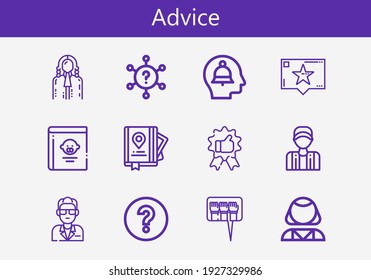 Juego premium de iconos de línea de consejos. Paquete de iconos de consejos simples. Ilustración vectorial de trazo sobre un fondo blanco. Colección de iconos de estilo de contorno moderno de Guía, Guía, Psicólogo