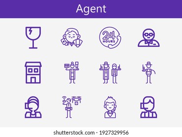 Premium set of agent line icons. Simple agent icon pack. Stroke vector illustration on a white background. Modern outline style icons collection of Call center, Bodyguard