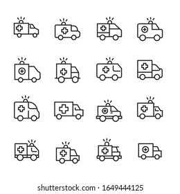 Premium set of ambulance line icons. Web symbols for web sites and mobile app. Modern vector symbols, isolated on a white background. Simple thin line signs.