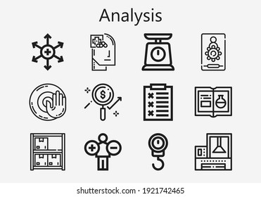 Premium Set Of Analysis [S] Icons. Simple Analysis Icon Pack. Stroke Vector Illustration On A White Background. Modern Outline Style Icons Collection Of Chemistry, Health, Report, Scale, Admin