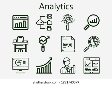 Premium set of analytics [S] icons. Simple analytics icon pack. Stroke vector illustration on a white background. Modern outline style icons collection of Graph, Keyword, Stats, Desk, Data