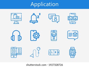 Juego premium de iconos de línea de aplicación. Paquete de iconos de aplicación simple. Ilustración vectorial de trazo sobre un fondo blanco. Colección de audífonos de iconos de estilo de contorno moderno