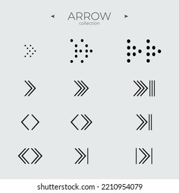 Juego de flecha premium. Filas de iconos ajustadas. Elementos básicos de la interfaz de usuario de flecha. Símbolos Web para sitios Web. Vector
