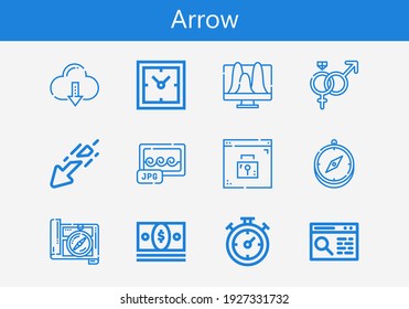 Juego premium de iconos de línea de flecha. Paquete de iconos de flecha simple. Ilustración vectorial de trazo sobre un fondo blanco. Colección de iconos de estilo de contorno moderno de Jpg, Cloud Computing, Money