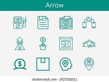 Premium set of arrow line icons. Simple arrow icon pack. Stroke vector illustration on a white background. Modern outline style icons collection of Money, Packing, Growth