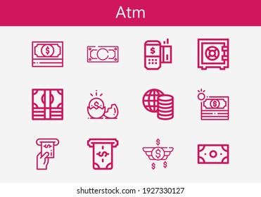 Premium set of atm line icons. Simple atm icon pack. Stroke vector illustration on a white background. Modern outline style icons collection of Money, Safebox, Payment terminal, Atm