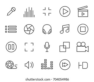Premium set of audio and video line icons. Simple pictograms pack. Stroke vector illustration on a white background. Modern outline style icons collection.