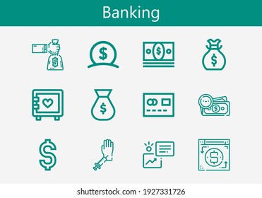 Premium set banking line icons  Simple banking icon pack  Stroke vector illustration white background  Modern outline style icons collection Money  Strongbox  Dollar