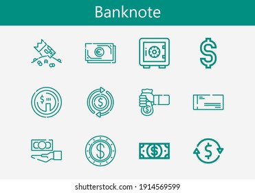 Premium set of banknote line icons. Simple banknote icon pack. Stroke vector illustration on a white background. Modern outline style icons collection of Dollar, Safe deposit, Riches