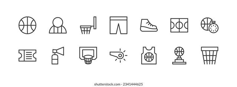 Premium set of basketball line icons. Simple pictograms pack. Stroke vector illustration on a white background. Modern outline style icons collection.