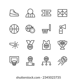 Premium set of basketball line icons. Simple pictograms pack. Stroke vector illustration on a white background. Modern outline style icons collection.