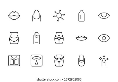 Premium set of beauty line icons. Web symbols for web sites and mobile app. Modern vector symbols, isolated on a white background. Simple thin line signs.