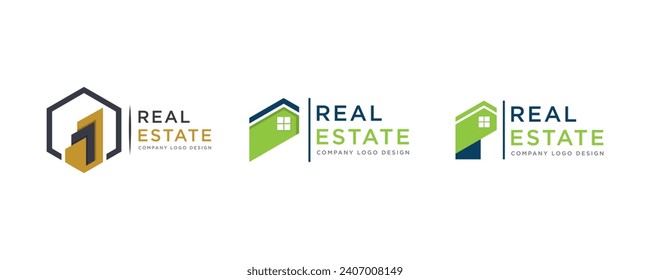 Premium Set of Black and Gold Real Estate Logo Image on White Background. Flat Vector Logo Design Template Element for Construction Architecture Building Logos.