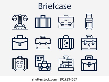 Premium set of briefcase [S] icons. Simple briefcase icon pack. Stroke vector illustration on a white background. Modern outline style icons collection of Law, Briefcase, Suitcase
