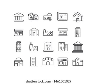 Premium set of buildings line icons. Web symbols for web sites and mobile app. Modern vector symbols, isolated on a white background. Simple thin line signs.