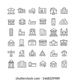 Premium set of buildings line icons. Web symbols for web sites and mobile app. Modern vector symbols, isolated on a white background. Simple thin line signs.