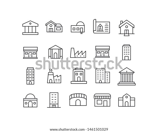 Premium set of buildings line icons. Web\
symbols for web sites and mobile app. Modern vector symbols,\
isolated on a white background. Simple thin line\
signs.