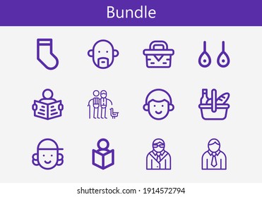 Premium set of bundle line icons. Simple bundle icon pack. Stroke vector illustration on a white background. Modern outline style icons collection of Earrings, Read, Picnic, Couple, Socks
