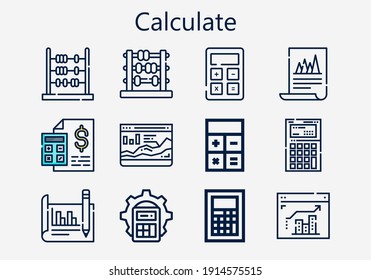 Premium set of calculate [S] icons. Simple calculate icon pack. Stroke vector illustration on a white background. Modern outline style icons collection of Calculator, Abacus, Analytics