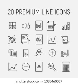 Premium set of calculation line icons. Simple pictograms pack. Stroke vector illustration on a white background. Modern outline style icons collection. 