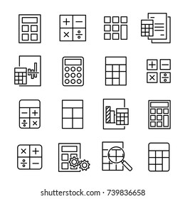 Premium set of calculation line icons. Simple pictograms pack. Stroke vector illustration on a white background. Modern outline style icons collection. 