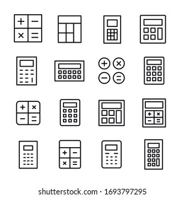 Premium set of calculator line icons. Web symbols for web sites and mobile app. Modern vector symbols, isolated on a white background. Simple thin line signs.