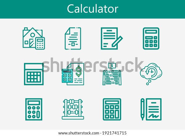 Premium set of calculator line icons. Simple\
calculator icon pack. Stroke vector illustration on a white\
background. Modern outline style icons collection of\
Retrocognition, Calculator,\
Calculate